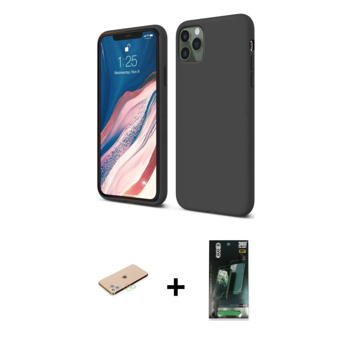 MARSİLYAN™- iPhone 11 Pro Kılıf Kozmos Yansıma Özel Seri - Şeffaf 360 Full Body Arka Koruyucu + Renkli Kamera Lens Koruma Cam - MI
