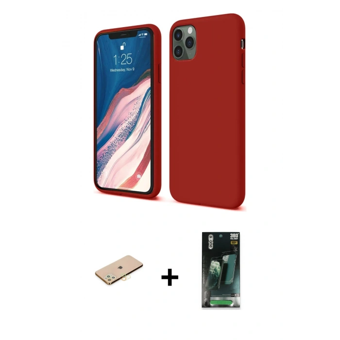 MARSİLYAN™- iPhone 11 Pro Kılıf Kozmos Yansıma Özel Seri - Şeffaf 360 Full Body Arka Koruyucu + Renkli Kamera Lens Koruma Cam - SI