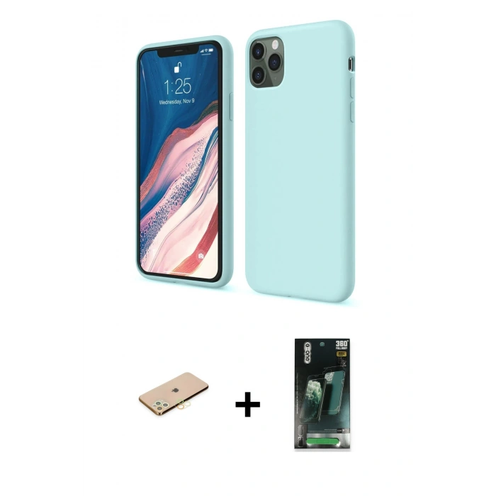 MARSİLYAN™- iPhone 11 Pro Kılıf Kozmos Yansıma Özel Seri - Şeffaf 360 Full Body Arka Koruyucu + Renkli Kamera Lens Koruma Cam - SI