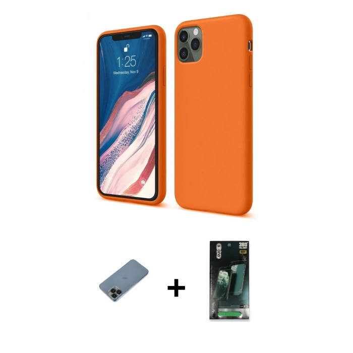 MARSİLYAN™- iPhone 11 Pro Kılıf Kozmos Yansıma Özel Seri - Şeffaf 360 Full Body Arka Koruyucu + Shine Kamera Lens Koruma Cam - SH