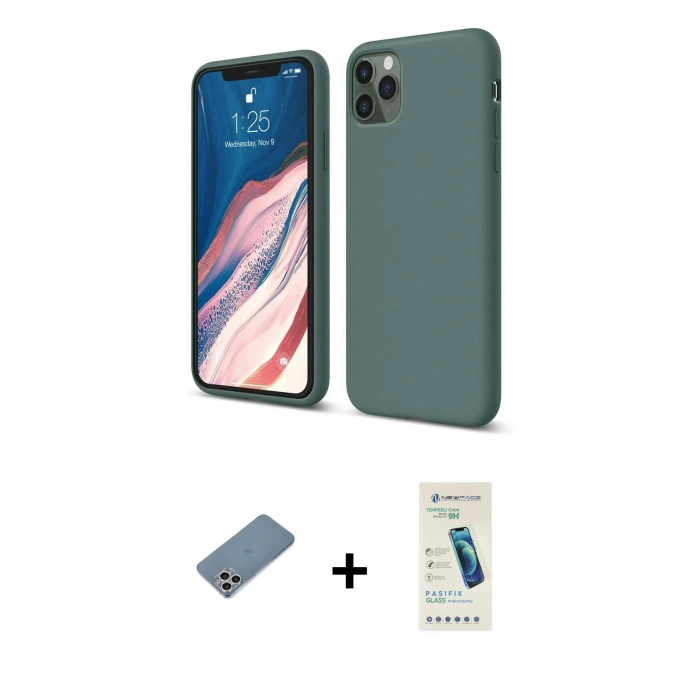 MARSİLYAN™- iPhone 11 Pro Kılıf Kozmos Yansıma Özel Seri - Şeffaf Pasifik Cam Ekran Koruyucu + Gümüş Shine Kamera Lens Koruma Cam
