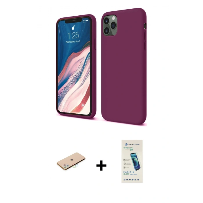 MARSİLYAN™- iPhone 11 Pro Kılıf Kozmos Yansıma Özel Seri - Şeffaf Pasifik Cam Ekran Koruyucu + Mavi Renkli Kamera Lens Koruma Cam