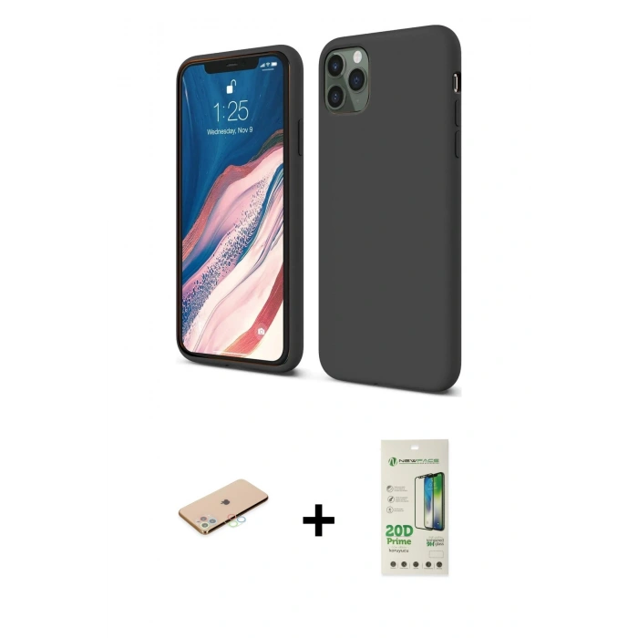 MARSİLYAN™- iPhone 11 Pro Kılıf Kozmos Yansıma Özel Seri - Siyah 20D Premium Cam Ekran Koruyucu + Renkli Kamera Lens Koruma Cam - MI