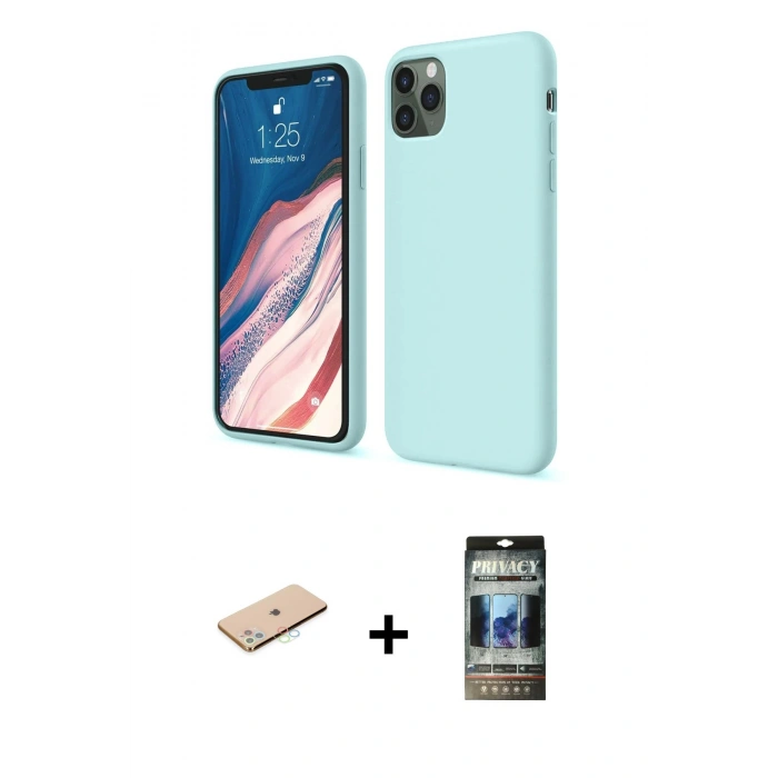 MARSİLYAN™- iPhone 11 Pro Kılıf Kozmos Yansıma Özel Seri - Siyah 34D Hayalet Izgaralı Cam + Renkli Kamera Lens Koruma Cam - MI
