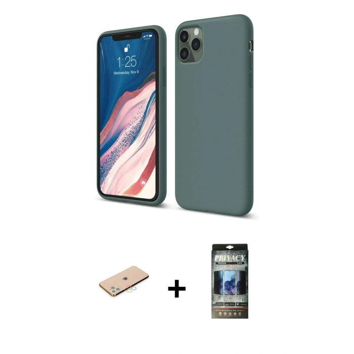 MARSİLYAN™- iPhone 11 Pro Kılıf Kozmos Yansıma Özel Seri - Siyah 34D Hayalet Izgaralı Cam + Renkli Kamera Lens Koruma Cam - MI