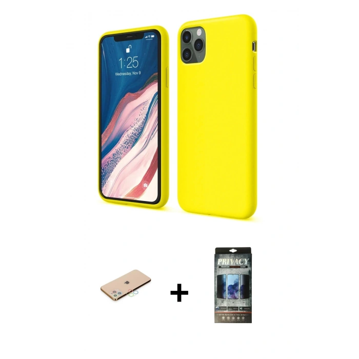 MARSİLYAN™- iPhone 11 Pro Kılıf Kozmos Yansıma Özel Seri - Siyah 34D Hayalet Izgaralı Cam + Renkli Kamera Lens Koruma Cam - MI
