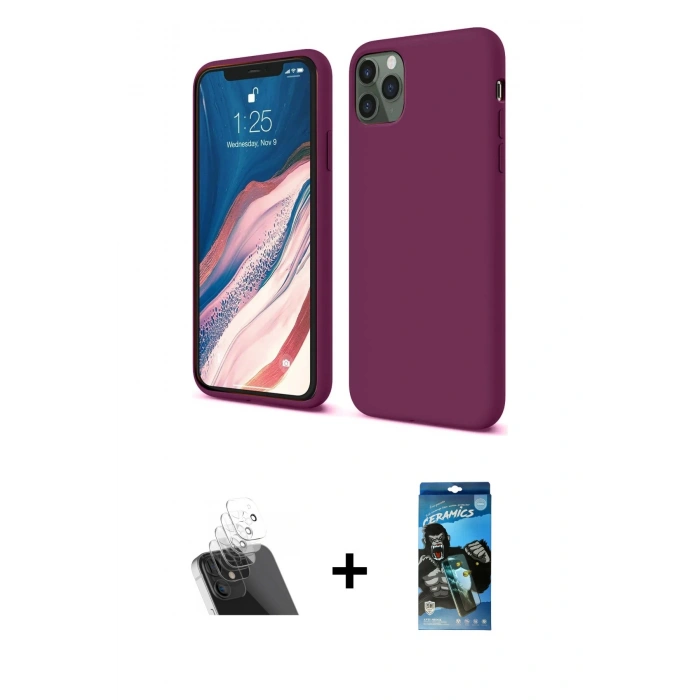 MARSİLYAN™- iPhone 11 Pro Kılıf Kozmos Yansıma Özel Seri - Siyah 34D Izgaralı Cam + Kamera Lens Koruma Cam - SF