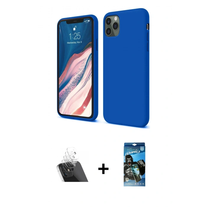 MARSİLYAN™- iPhone 11 Pro Kılıf Kozmos Yansıma Özel Seri - Siyah 34D Izgaralı Cam + Kamera Lens Koruma Cam - SF