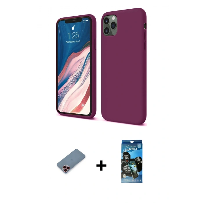 MARSİLYAN™- iPhone 11 Pro Kılıf Kozmos Yansıma Özel Seri - Siyah 34D Izgaralı Cam + Metal Kamera Lens Koruma Cam - KI
