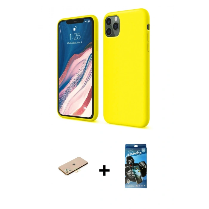 MARSİLYAN™- iPhone 11 Pro Kılıf Kozmos Yansıma Özel Seri - Siyah 34D Izgaralı Cam + Renkli Kamera Lens Koruma Cam - PE
