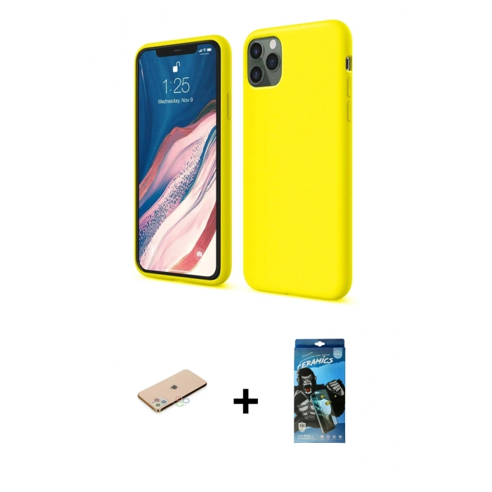MARSİLYAN™- iPhone 11 Pro Kılıf Kozmos Yansıma Özel Seri - Siyah 34D Izgaralı Cam + Renkli Kamera Lens Koruma Cam - MI