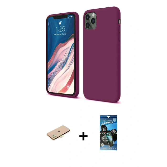 MARSİLYAN™- iPhone 11 Pro Kılıf Kozmos Yansıma Özel Seri - Siyah 34D Izgaralı Cam + Renkli Kamera Lens Koruma Cam - PE