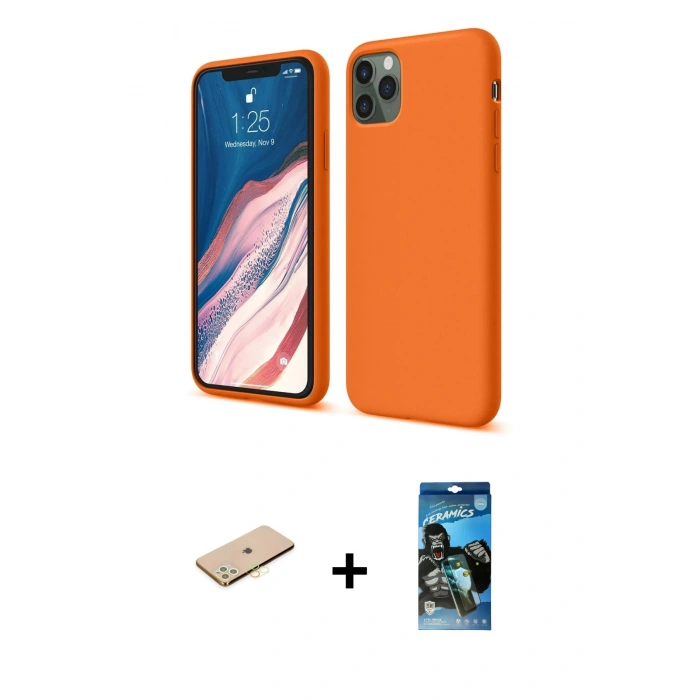 MARSİLYAN™- iPhone 11 Pro Kılıf Kozmos Yansıma Özel Seri - Siyah 34D Izgaralı Cam + Renkli Kamera Lens Koruma Cam - PE