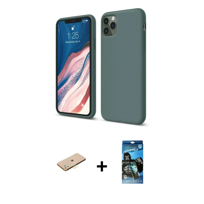 MARSİLYAN™- iPhone 11 Pro Kılıf Kozmos Yansıma Özel Seri - Siyah 34D Izgaralı Cam + Renkli Kamera Lens Koruma Cam - PE