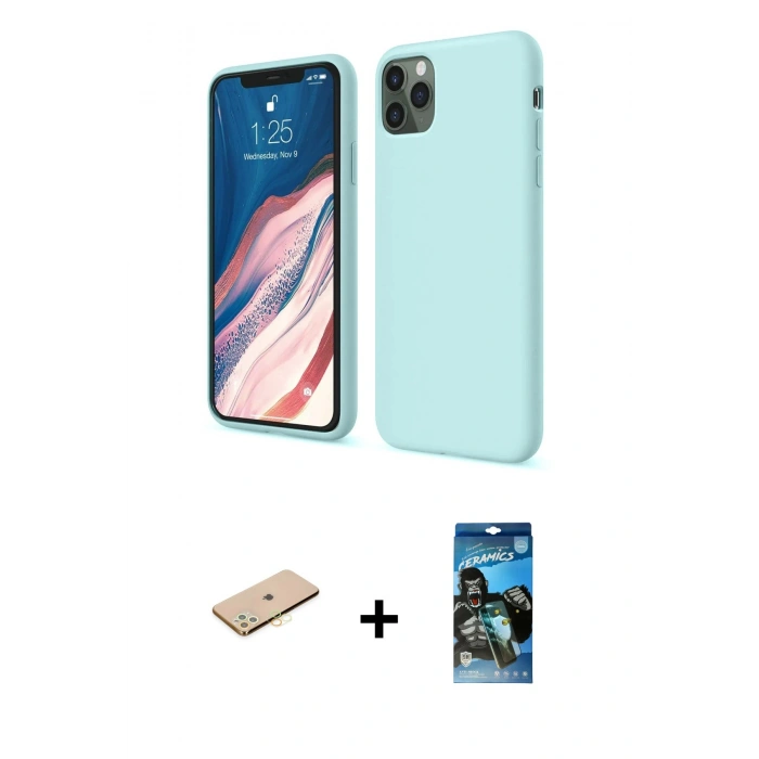 MARSİLYAN™- iPhone 11 Pro Kılıf Kozmos Yansıma Özel Seri - Siyah 34D Izgaralı Cam + Renkli Kamera Lens Koruma Cam - PE