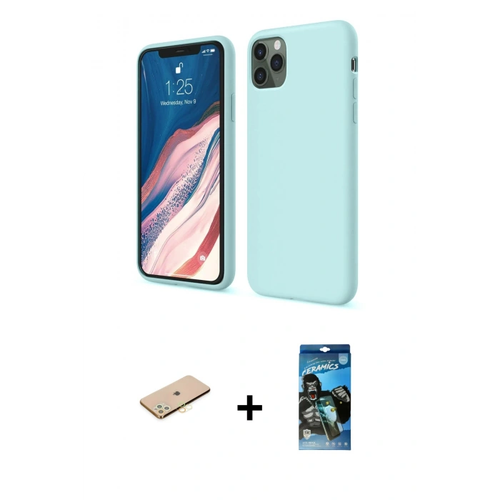 MARSİLYAN™- iPhone 11 Pro Kılıf Kozmos Yansıma Özel Seri - Siyah 34D Izgaralı Cam + Renkli Kamera Lens Koruma Cam - SI