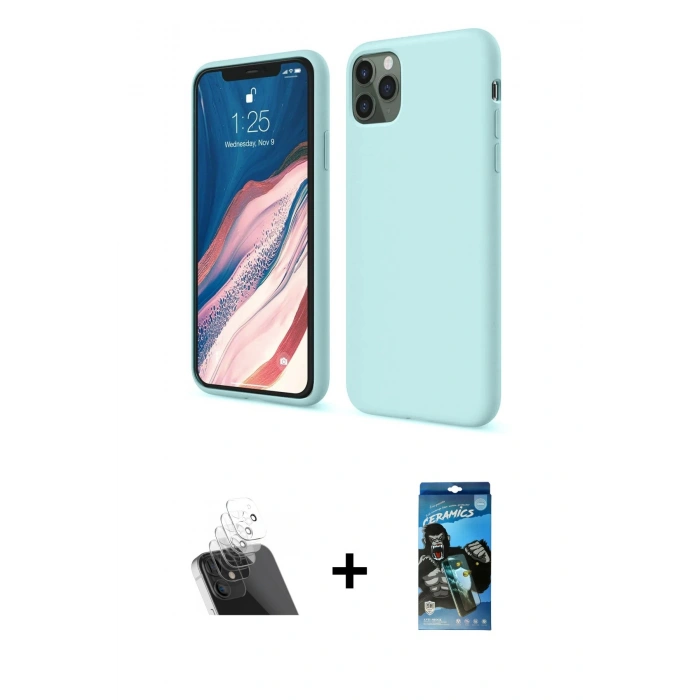MARSİLYAN™- iPhone 11 Pro Kılıf Kozmos Yansıma Özel Seri - Siyah 34D Izgaralı Cam + Kamera Lens Koruma Cam - SF
