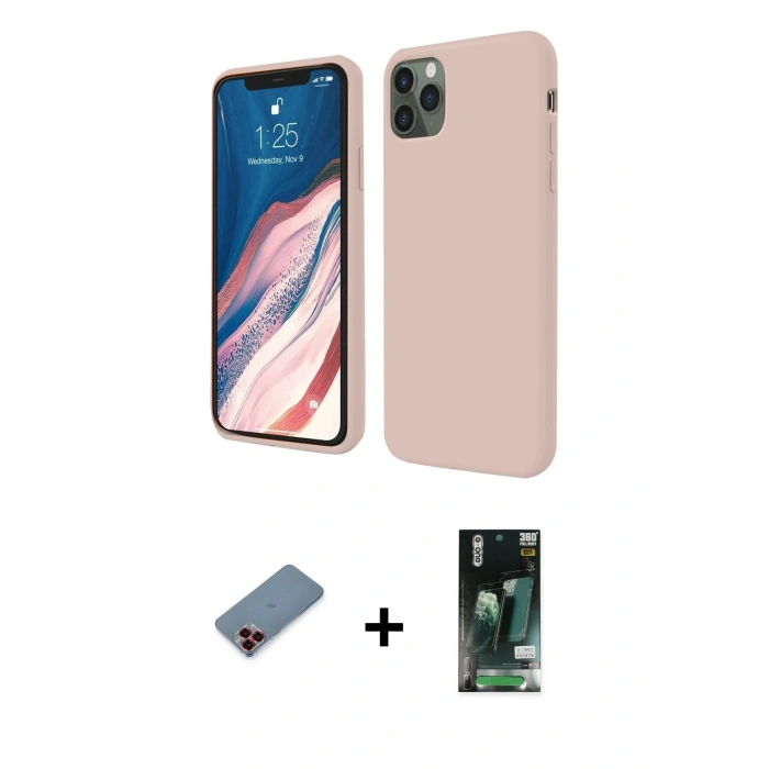 MARSİLYAN™- iPhone 11 Pro Kılıf Kozmos Yansıma Özel Seri - Siyah 360 Mat Full Body Arka Koruyucu + Metal Kamera Lens Koruma Cam - KI