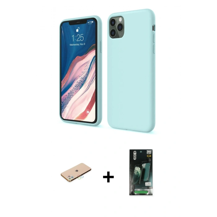 MARSİLYAN™- iPhone 11 Pro Kılıf Kozmos Yansıma Özel Seri - Siyah 360 Mat Full Body Arka Koruyucu + Renkli Kamera Lens Koruma Cam - MI