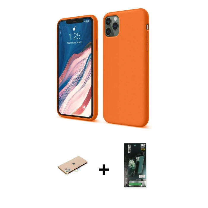 MARSİLYAN™- iPhone 11 Pro Kılıf Kozmos Yansıma Özel Seri - Siyah 360 Mat Full Body Arka Koruyucu + Renkli Kamera Lens Koruma Cam - MI