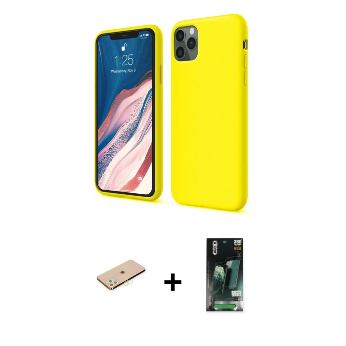 MARSİLYAN™- iPhone 11 Pro Kılıf Kozmos Yansıma Özel Seri - Siyah 360 Mat Full Body Arka Koruyucu + Renkli Kamera Lens Koruma Cam - PE