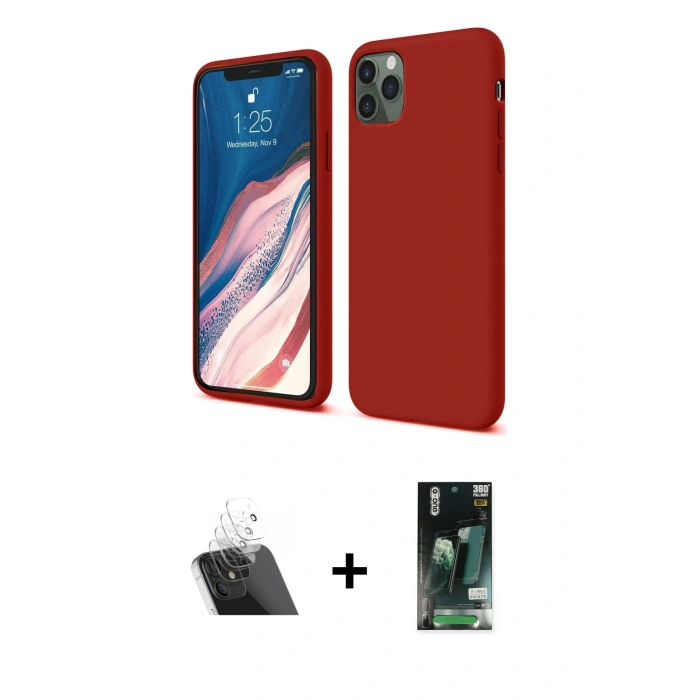 MARSİLYAN™- iPhone 11 Pro Kılıf Kozmos Yansıma Özel Seri - Siyah 360 Mat Full Body Arka Koruyucu + Kamera Lens Koruma Cam - SF