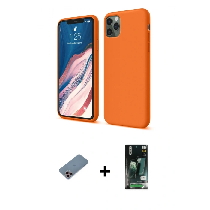 MARSİLYAN™- iPhone 11 Pro Kılıf Kozmos Yansıma Özel Seri - Siyah 360 Mat Full Body Arka Koruyucu + Shine Kamera Lens Koruma Cam - PE