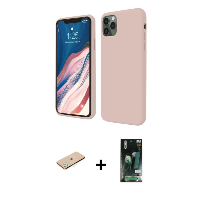 MARSİLYAN™- iPhone 11 Pro Kılıf Kozmos Yansıma Özel Seri - Siyah 360 Mat Full Body Arka Koruyucu + Renkli Kamera Lens Koruma Cam - YL
