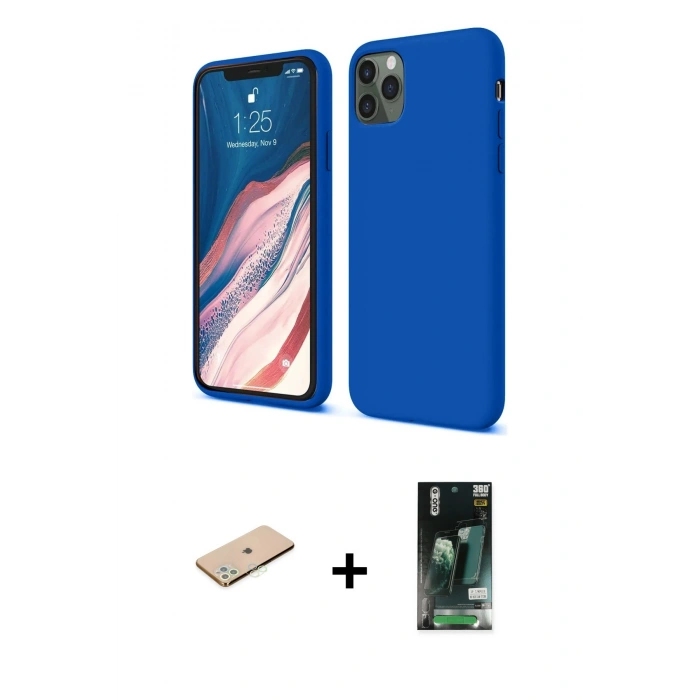 MARSİLYAN™- iPhone 11 Pro Kılıf Kozmos Yansıma Özel Seri - Siyah 360 Mat Full Body Arka Koruyucu + Renkli Kamera Lens Koruma Cam - YL