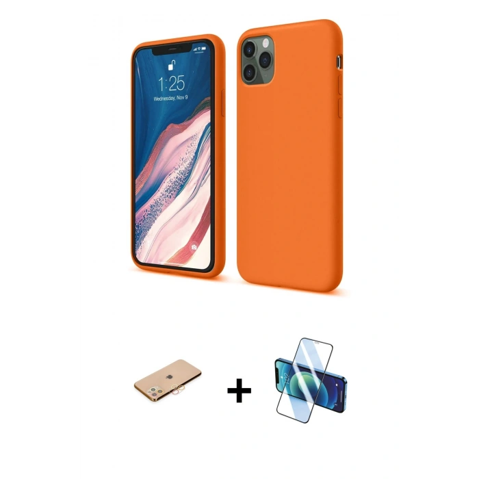 MARSİLYAN™- iPhone 11 Pro Kılıf Kozmos Yansıma Özel Seri - Siyah 3D Antistatik Cam Ekran Koruyucu + Renkli Kamera Lens Koruma Cam - TU