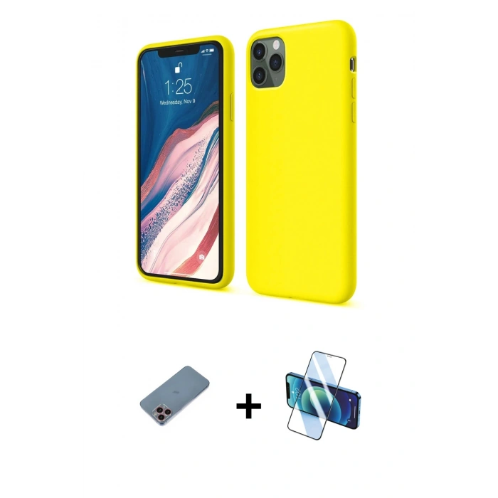 MARSİLYAN™- iPhone 11 Pro Kılıf Kozmos Yansıma Özel Seri - Siyah 3D Antistatik Cam Ekran Koruyucu + Shine Kamera Lens Koruma Cam - PE