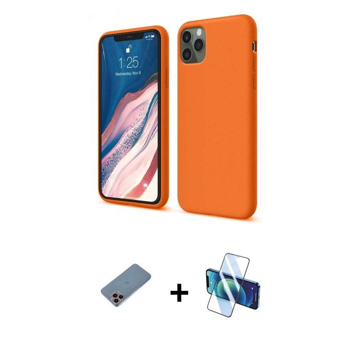 MARSİLYAN™- iPhone 11 Pro Kılıf Kozmos Yansıma Özel Seri - Siyah 3D Antistatik Cam Ekran Koruyucu + Shine Kamera Lens Koruma Cam - PE