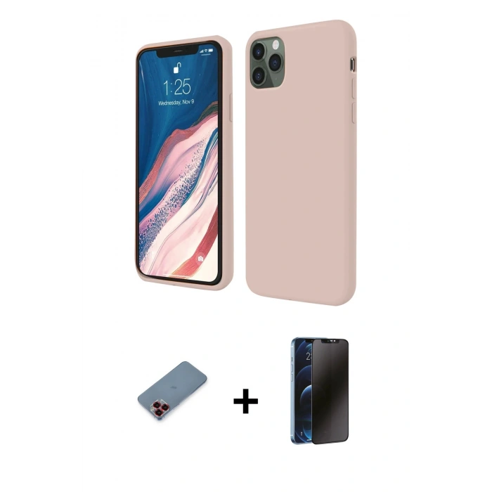 MARSİLYAN™- iPhone 11 Pro Kılıf Kozmos Yansıma Özel Seri - Siyah 3D Antistatik Hayalet Cam Ekran Koruyucu + Metal Kamera Lens Koruma Cam - KI