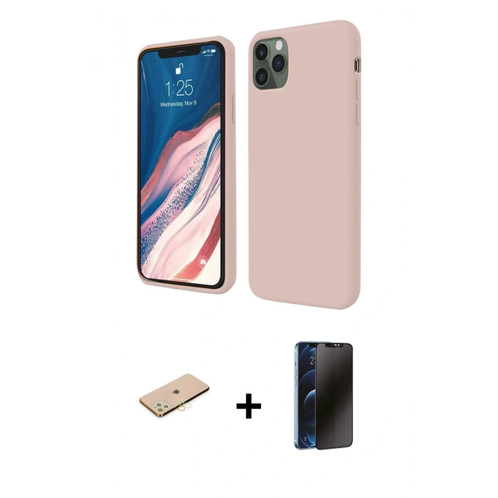 MARSİLYAN™- iPhone 11 Pro Kılıf Kozmos Yansıma Özel Seri - Siyah 3D Antistatik Hayalet Cam Ekran Koruyucu + Renkli Kamera Lens Koruma Cam - SI