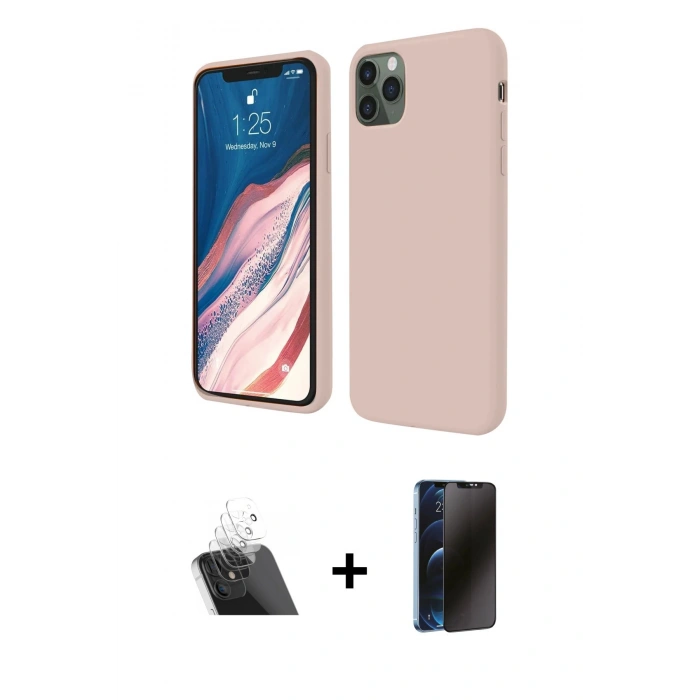 MARSİLYAN™- iPhone 11 Pro Kılıf Kozmos Yansıma Özel Seri - Siyah 3D Antistatik Hayalet Cam Ekran Koruyucu + Kamera Lens Koruma Cam - SF