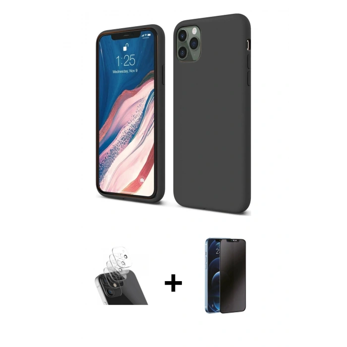 MARSİLYAN™- iPhone 11 Pro Kılıf Kozmos Yansıma Özel Seri - Siyah 3D Antistatik Hayalet Cam Ekran Koruyucu + Kamera Lens Koruma Cam - SF