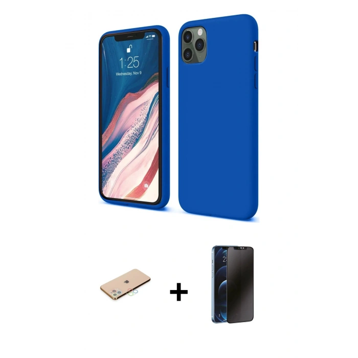 MARSİLYAN™- iPhone 11 Pro Kılıf Kozmos Yansıma Özel Seri - Siyah 3D Antistatik Hayalet Cam Ekran Koruyucu + Renkli Kamera Lens Koruma Cam - MI