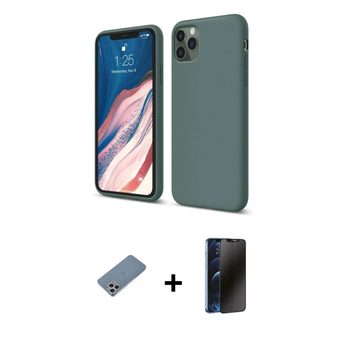 MARSİLYAN™- iPhone 11 Pro Kılıf Kozmos Yansıma Özel Seri - Siyah 3D Antistatik Hayalet Cam Ekran Koruyucu + Shine Kamera Lens Koruma Cam - GS