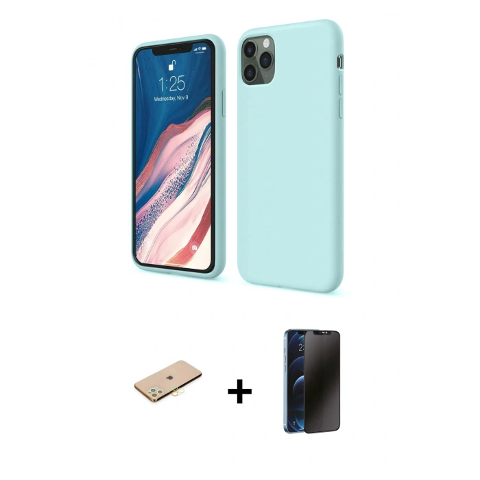 MARSİLYAN™- iPhone 11 Pro Kılıf Kozmos Yansıma Özel Seri - Siyah 3D Antistatik Hayalet Cam Ekran Koruyucu + Renkli Kamera Lens Koruma Cam - PE