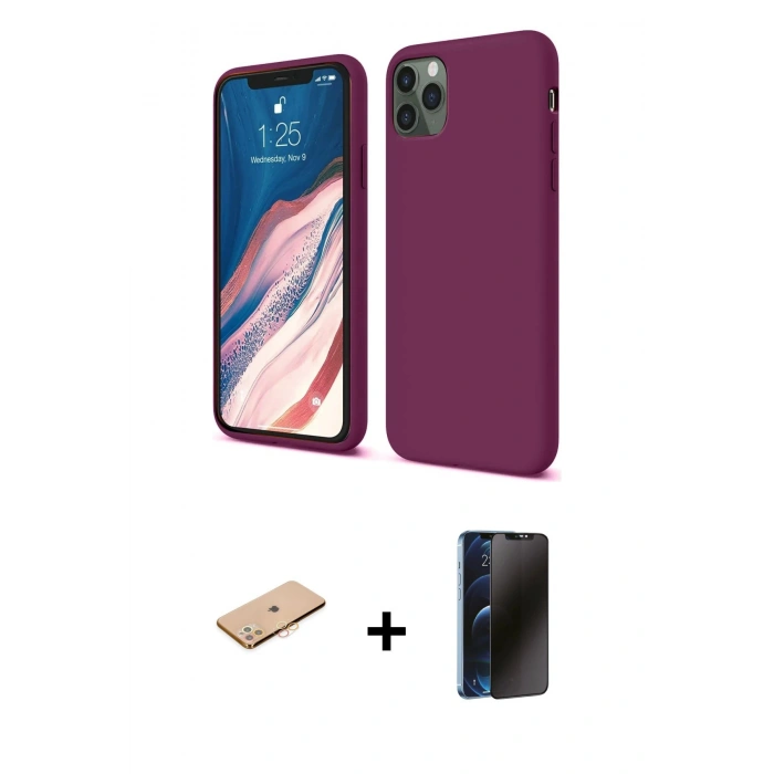 MARSİLYAN™- iPhone 11 Pro Kılıf Kozmos Yansıma Özel Seri - Siyah 3D Antistatik Hayalet Cam Ekran Koruyucu + Renkli Kamera Lens Koruma Cam - TU