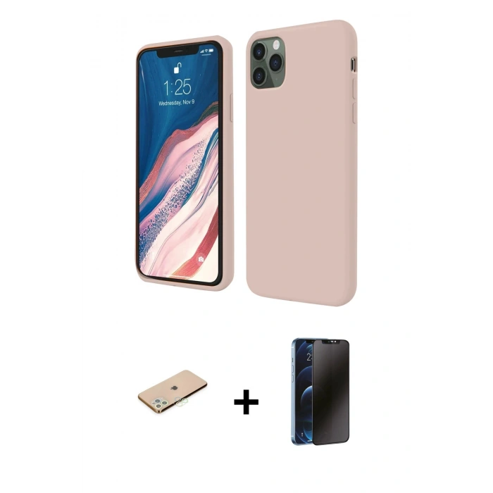 MARSİLYAN™- iPhone 11 Pro Kılıf Kozmos Yansıma Özel Seri - Siyah 3D Antistatik Hayalet Cam Ekran Koruyucu + Yeşil Renkli Kamera Lens Koruma Cam