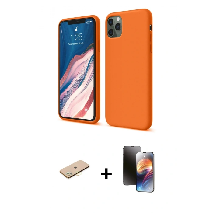 MARSİLYAN™- iPhone 11 Pro Kılıf Kozmos Yansıma Özel Seri - Siyah 3D Antistatik Mat Seramik Nano Ekran Koruyucu + Renkli Kamera Lens Koruma Cam - PE