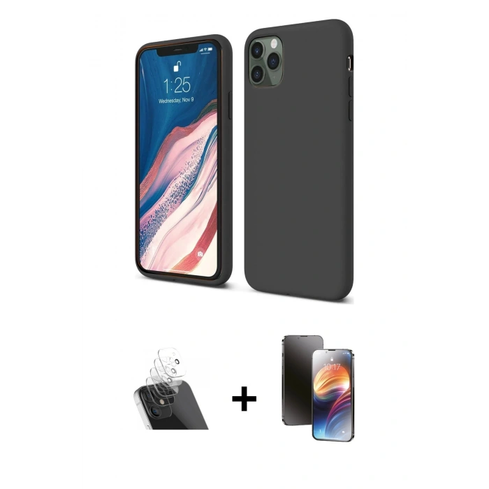 MARSİLYAN™- iPhone 11 Pro Kılıf Kozmos Yansıma Özel Seri - Siyah 3D Antistatik Mat Seramik Nano Ekran Koruyucu + Kamera Lens Koruma Cam - SF