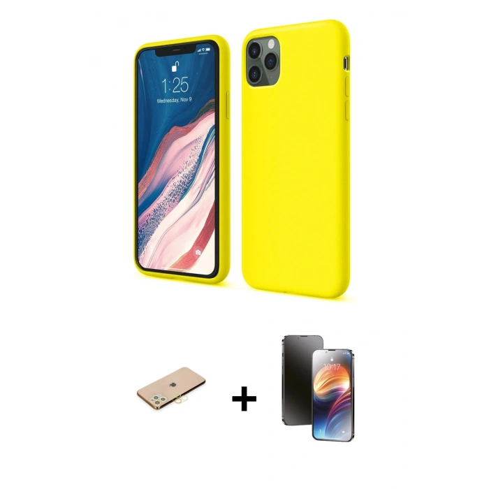 MARSİLYAN™- iPhone 11 Pro Kılıf Kozmos Yansıma Özel Seri - Siyah 3D Antistatik Mat Seramik Nano Ekran Koruyucu + Renkli Kamera Lens Koruma Cam - PE