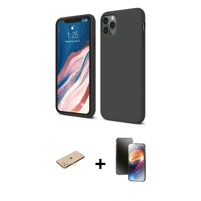 MARSİLYAN™- iPhone 11 Pro Kılıf Kozmos Yansıma Özel Seri - Siyah 3D Antistatik Mat Seramik Nano Ekran Koruyucu + Renkli Kamera Lens Koruma Cam - SI