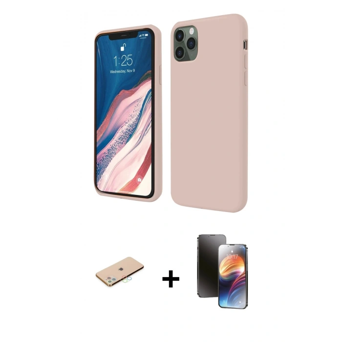 MARSİLYAN™- iPhone 11 Pro Kılıf Kozmos Yansıma Özel Seri - Siyah 3D Antistatik Mat Seramik Nano Ekran Koruyucu + Renkli Kamera Lens Koruma Cam - MI