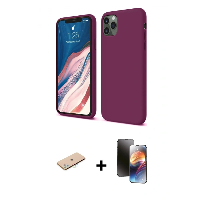 MARSİLYAN™- iPhone 11 Pro Kılıf Kozmos Yansıma Özel Seri - Siyah 3D Antistatik Mat Seramik Nano Ekran Koruyucu + Renkli Kamera Lens Koruma Cam - MI