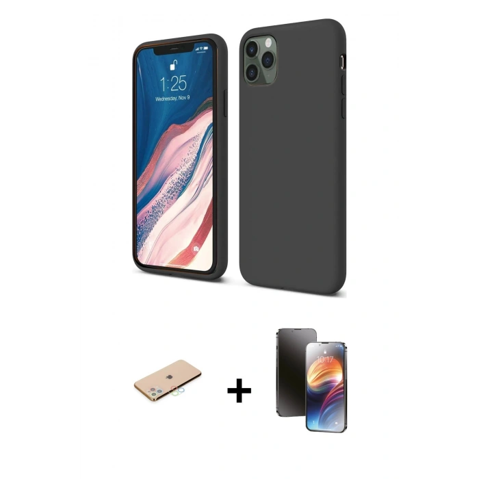 MARSİLYAN™- iPhone 11 Pro Kılıf Kozmos Yansıma Özel Seri - Siyah 3D Antistatik Mat Seramik Nano Ekran Koruyucu + Renkli Kamera Lens Koruma Cam - MI