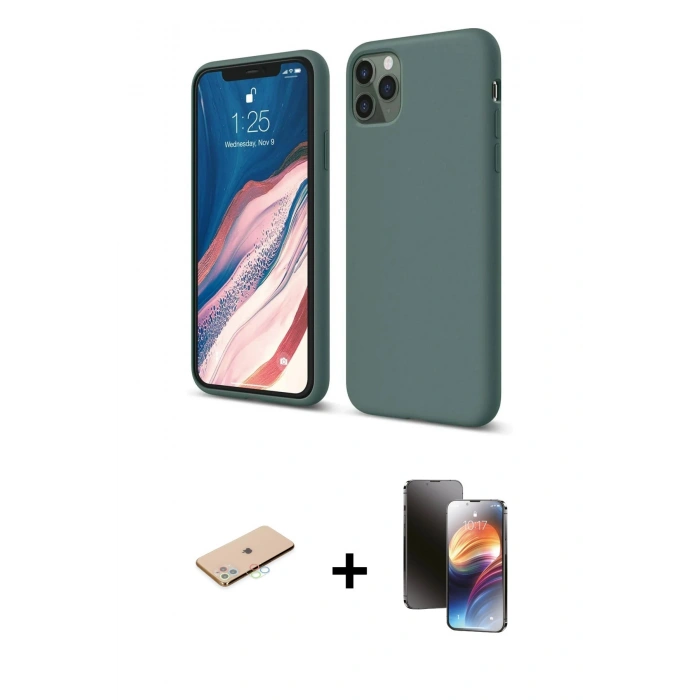 MARSİLYAN™- iPhone 11 Pro Kılıf Kozmos Yansıma Özel Seri - Siyah 3D Antistatik Mat Seramik Nano Ekran Koruyucu + Renkli Kamera Lens Koruma Cam - MI