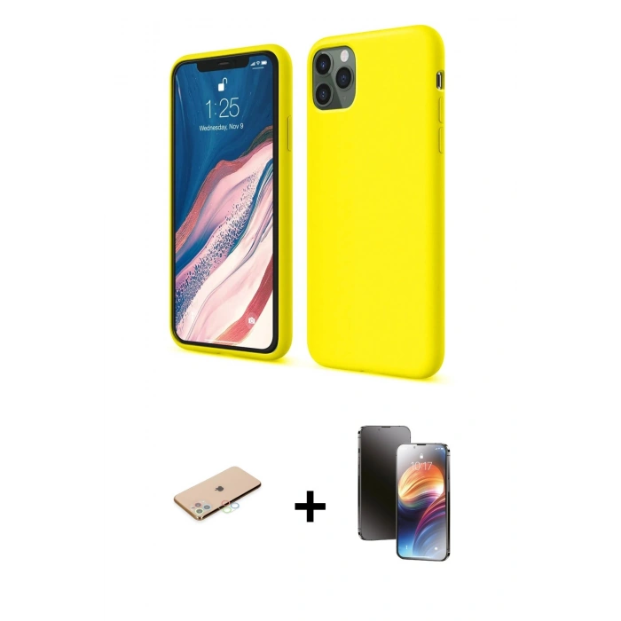 MARSİLYAN™- iPhone 11 Pro Kılıf Kozmos Yansıma Özel Seri - Siyah 3D Antistatik Mat Seramik Nano Ekran Koruyucu + Renkli Kamera Lens Koruma Cam - MI